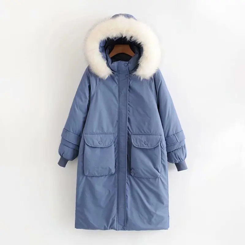 

65mr-190959 Korean-style WOMEN'S Wear 2019 Winter New Style Best Friend-Long Fur Collar Hooded Cotton Overcoat Women's