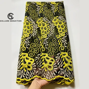 

CS 2020 Latest Nigerian Laces Fabrics High Quality African Embroidered cord Laces Fabric For Wedding Dress French Tulle Yellow