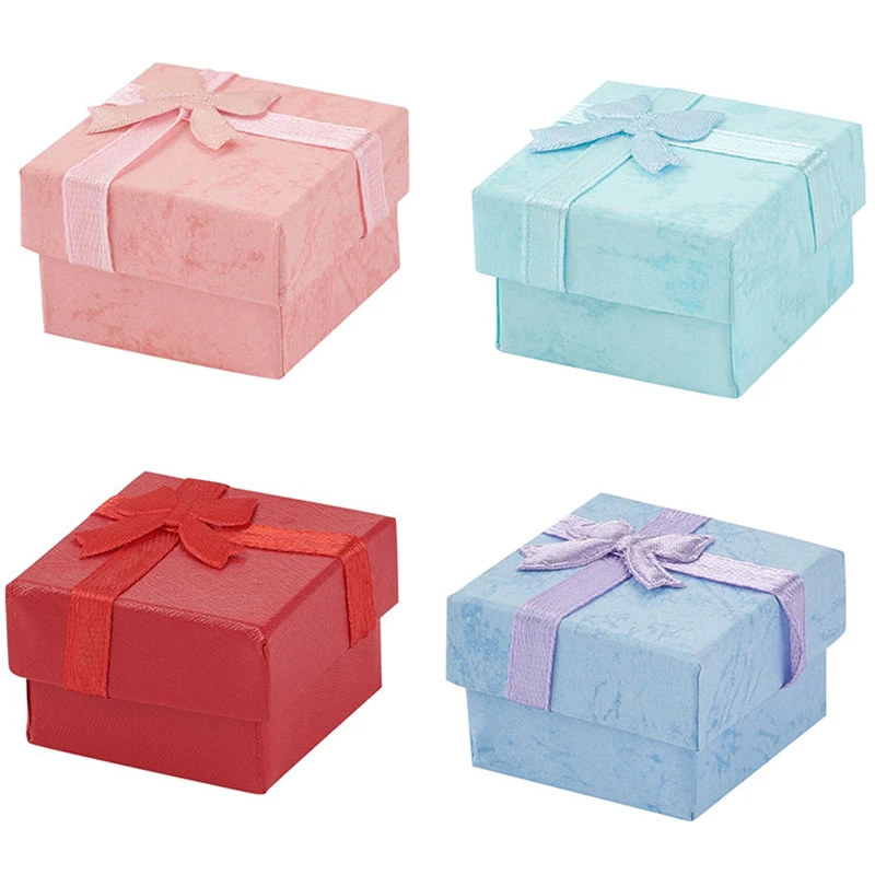 

12pcs Mixed Color Cardboard Jewelry Boxes Gift Boxes with Satin Ribbons Bownot for Jewelry Display Ring Box Gift 41x41x26mm