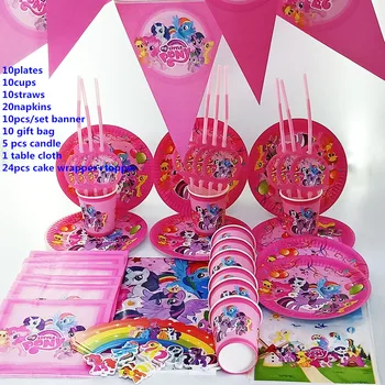 

100pcs little horse pony Tableware cake wrapper Children happy Birthday kids baby girl shower Party Suppliers Decoration set