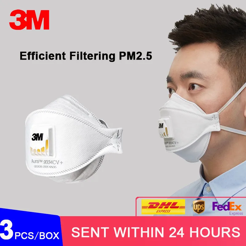 

FFP3 Mask 3M Aura 9332 9334 Dust Mouth Masks Respirator Protective PM2.5 Filter Haze Weather Safety 3M 9334CV KN95 Face Mask