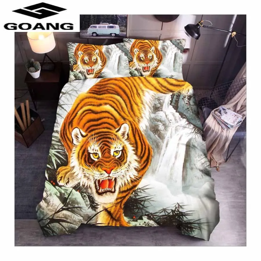 GOANG, 3d цифровая печать, комплекты постельного белья с животными, простыня, пододеяльник, наволочка, 3 шт., постельное белье, Роскошный домашний текстиль, Король Тигров