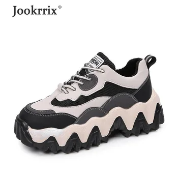 

Jookrrix 2019 Women Fashion Increased 5CM Wedges Thick Sole Female Brand Chunky Shoes Women Comfortale Pu Leather Shoes