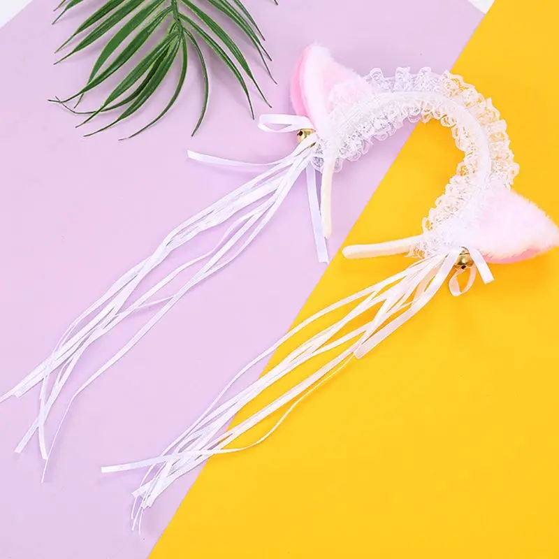 Cosplay&ware Women Ruffles Lace Headband Plush Cat Ears Ribbon Golden Bell Tassels Decor Lolita Cosplay Hair Hoop Lovely Pointed Fluffy -Zentai shop online H2592773f95114ff4ad7aca9302804111S.jpg