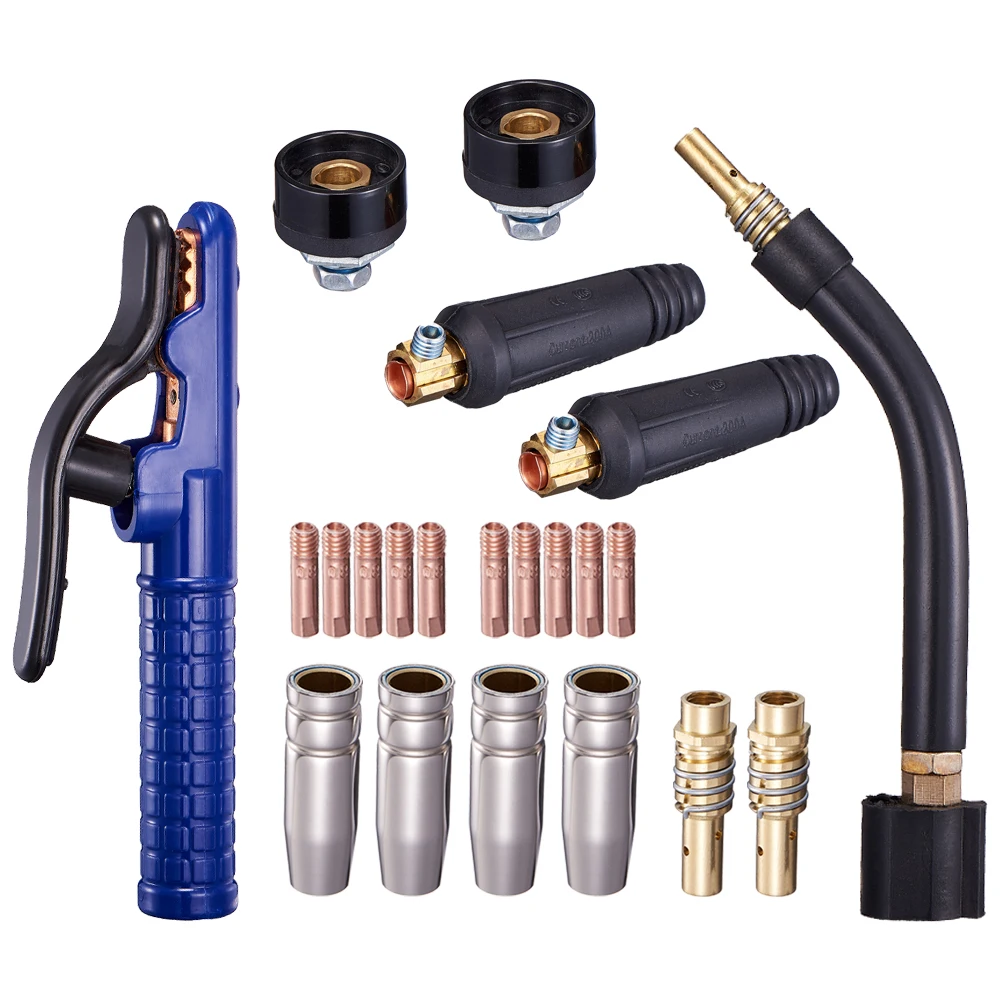 

QHTITEC Welding Electrode Holder MB15 15AK Contact Tip M6 & Tips Holder Difuser Shield cup Torch Neck For MIG Welding Torch 18pk