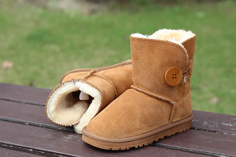 Новинка; детская зимняя Брендовая обувь из натуральной кожи для малышей; детские ботинки; теплые зимние ботинки из австралийской воловьей кожи с мехом для маленьких мальчиков и девочек