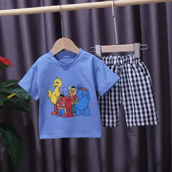 

Children Summer Baby Boys Clothes Out Print cartoon T Shirt plaid Shorts 2Pcs/sets Infant Outfit Letter Kids Toddler Tracksuits