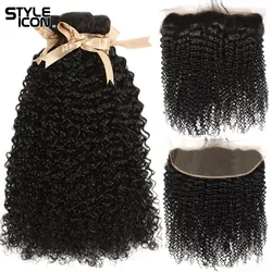 Curly Bundles with Frontal Malaysian Deep Curly Bundles with Frontal Human Hair Weaving with Lace Frontal 30 Inch Non-Remy Hair