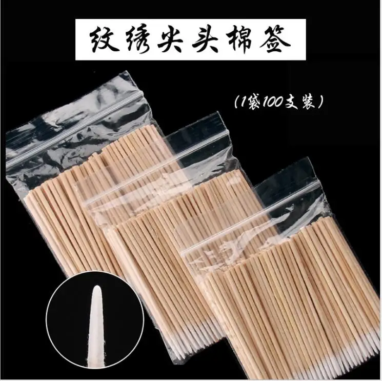 100pcs Disposable Ultra-small Cotton Swab Lint Free Micro Brushes Wood Cotton Swabs Eyelash Extension Glue Removing Tools