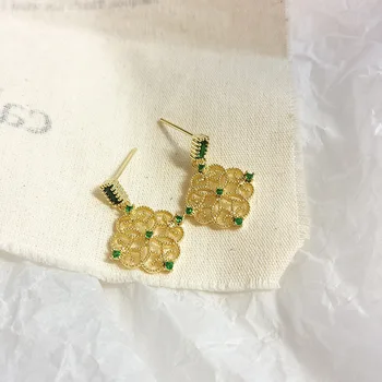 

S925 needle Romantic Pattern Earring Fashion Jewelry Delicate Green Crystal Metal Drop Earrings For Women Gift Party