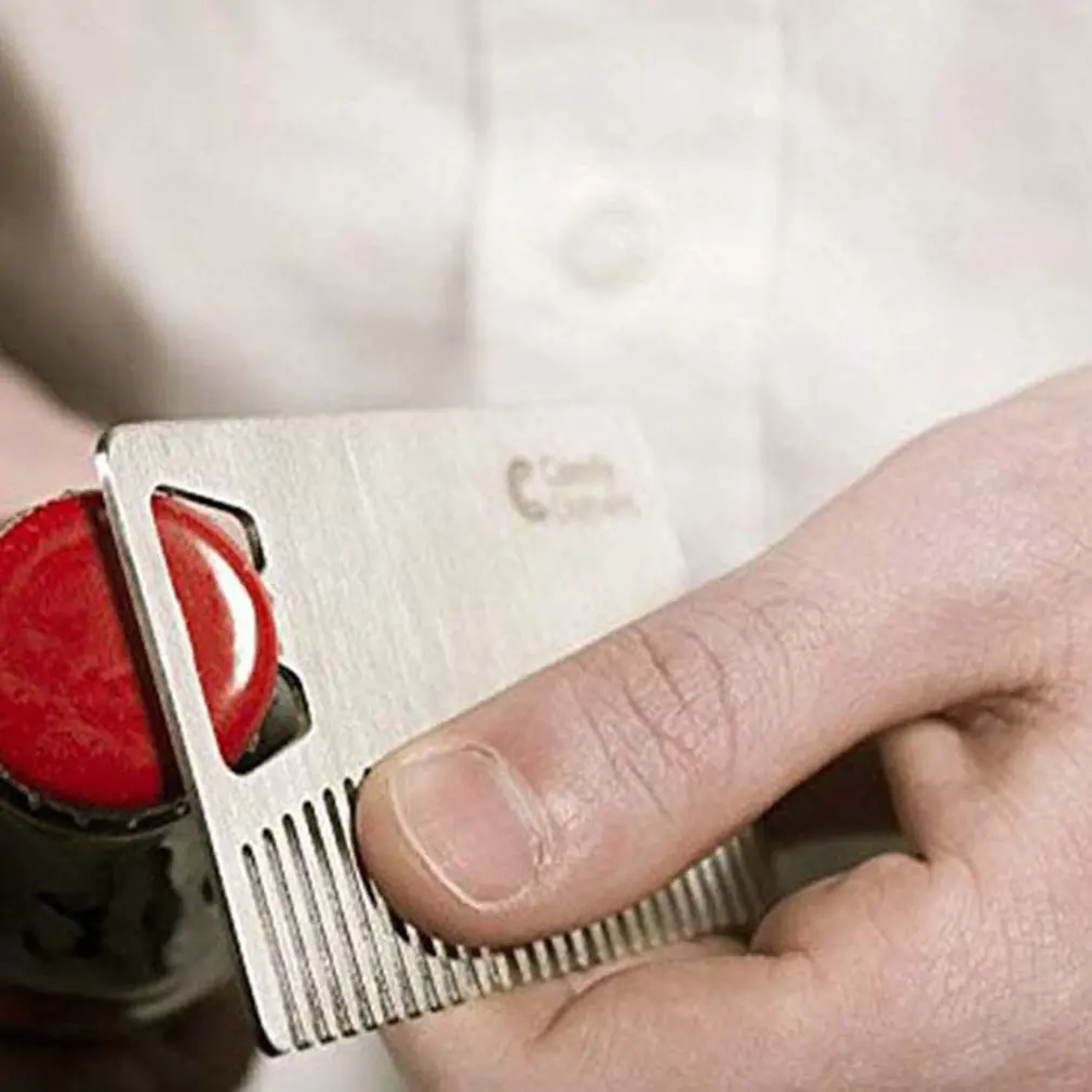 Metal Hair & Beard Comb with Bottle Opener Multi-purpose Credit Card Size Tool for Wallet and Pocket