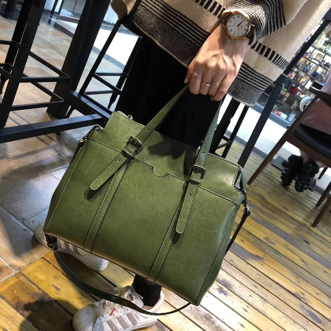 

WOMEN'S Bag 2019 New Style Big Bag Korean-style Simple Versatile Cowhide Autumn And Winter Handbag Retro Large Capacity Bag Wome