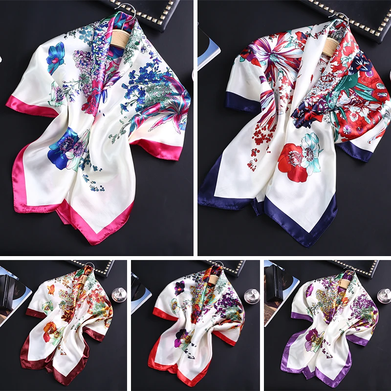 

2020 Silk Neck Scarf for Women Square Scarf lady Elegant Hijab Female Headkerchief Large Size Print Head Band Thin Shawls New