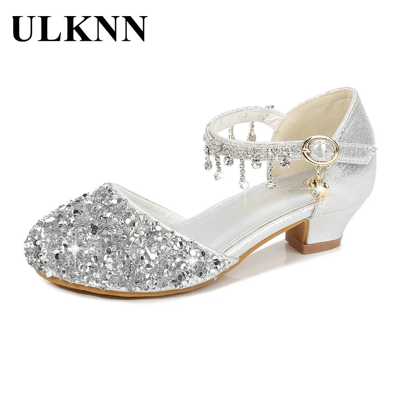 ULKNN Girls Glitter Sandals Childrens High Heels Shoes Kids Performance Crystal Sandals Baby