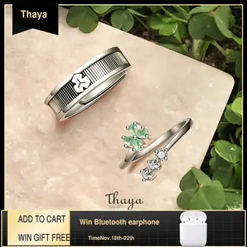 

Thaya 100% S925 Sterling Silver Open Ring Fine Jewelry Oriental Element Clovers Flower Design Rings For Women Luxury Jewelry