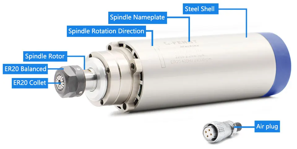 Фрезерный шпиндель с ЧПУ комплект двигателя 2.2квт шпиндель с воздушным охлаждением ER20 4 подшипника 220 В 24000 об/мин CNC шпиндель и 80 мм алюминиевый держатель кронштейн