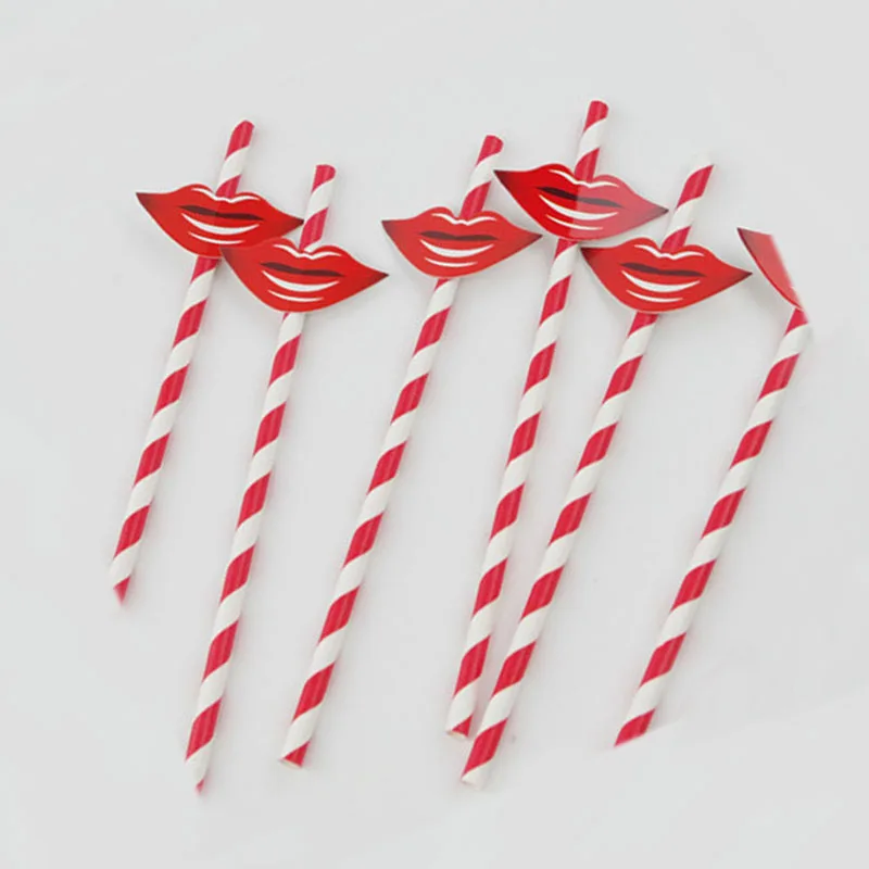 Ynaayu 10pcs/lot Straws Red Lips Paper Straw Romantic Drinking Straw