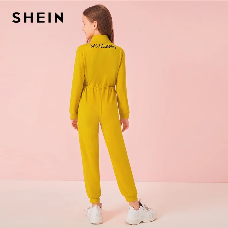 Шеин, детский желтый повседневный комбинезон с карманами спереди, осенняя одежда для активного отдыха, комбинезон на завязках с буквенным принтом на молнии сзади