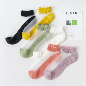 

Fashion Transparent Short Socks Women Summer Thin Harajuku Colorful Ankle Socks Hipster Art Low Cute Socks Female Girl Sox Meias