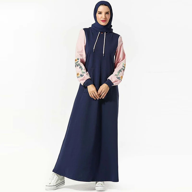 Abaya Saudi Arabia модное женское платье с капюшоном и карманом с вышивкой, длинное платье с длинным рукавом для мусульманской Дубаи