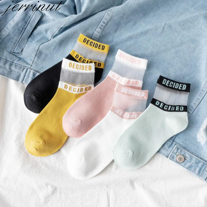 

Jerrinut 1 Pair Socks Women Fashion Korean Style Cotton Silk Short Socks Bright Color Letters Lace Casual Breathable Socks