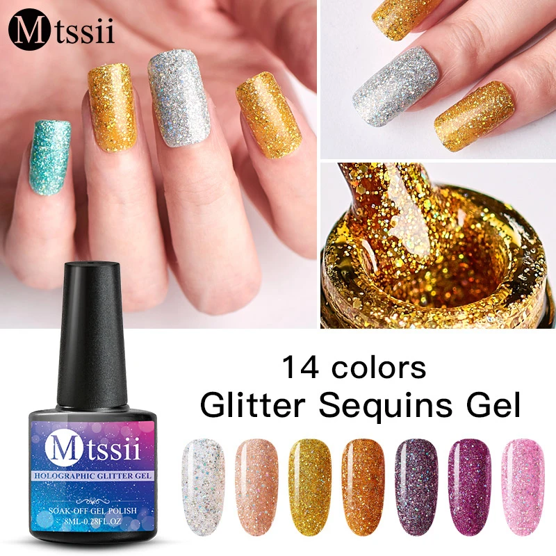 

Mtssii 8ML Color Glitter Nail Polish Holographic Glitter Pink Color Series Soak Off Nail Art Gel Polish Varnish Manicure Design