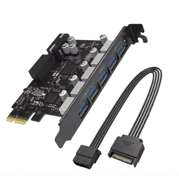 

ORICO USB 3.0 PCI-E Expansion Card 5 Ports Hub Adapter External Controller Express Card with 4-Pin Power Connector Cord