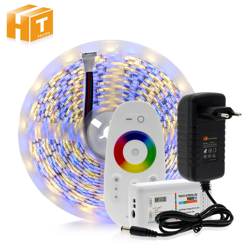 LED Strip 5050 RGB / RGBW / RGBWW DC12V 5M 300LEDs Flexible LED Light Set + RF 2.4G Touch Remote Control + Power Adapter.