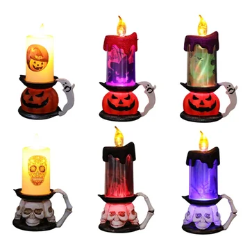 

New Halloween Decoration Props Skull Pumpkin Candle Light LED Glowing Candle Simulation Melting Flameless Decoration