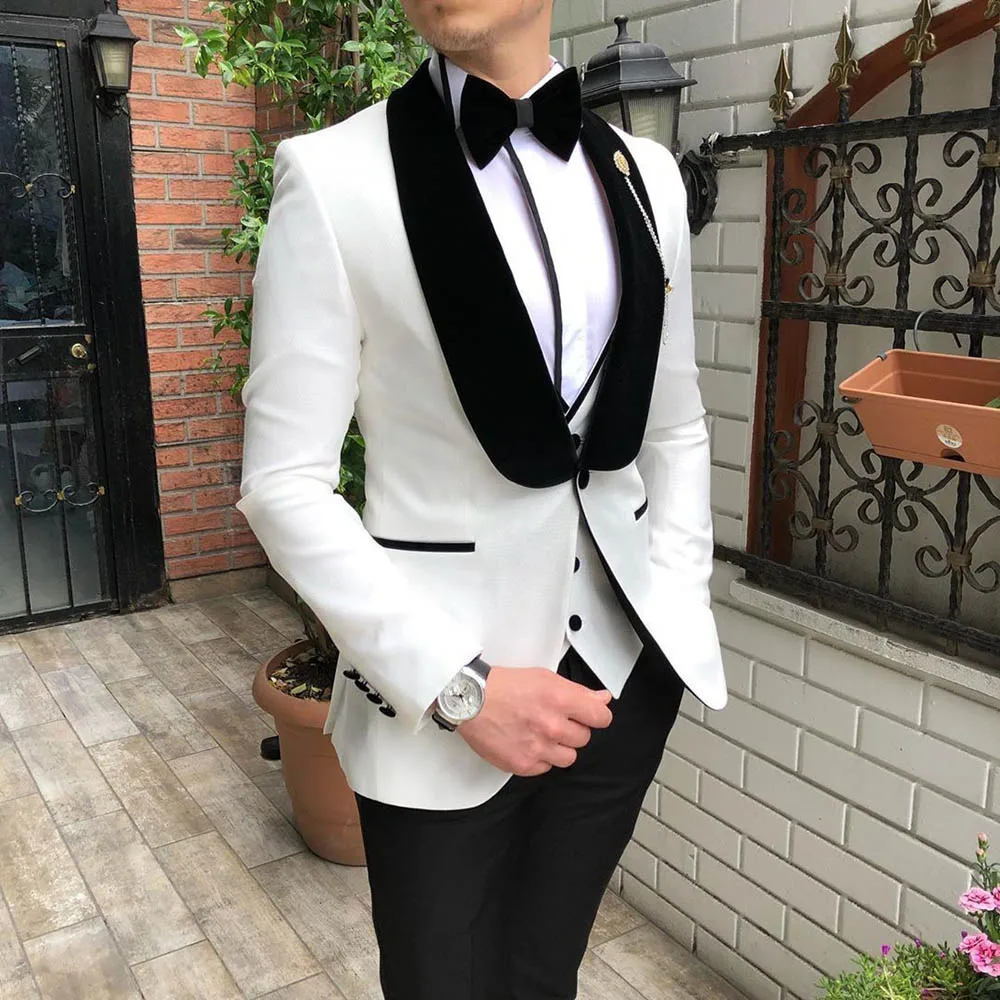 Men Suits 3 Pieces Slim Fit Business Suits Groom Champagne Noble Grey White  Tuxedos for Formal Wedding suit (Blazer+Pants+Vest) - AliExpress