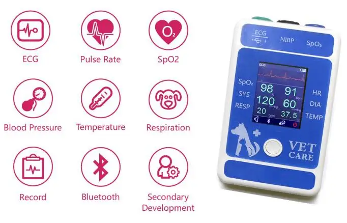  Wondcon 2.4 Inch Color TFT LCD Display Portable Veterinary Bluetooth Patient monitor SPO2 Bluetooth