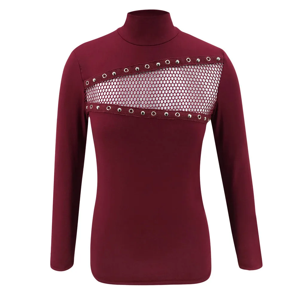 Женская сексуальная блуза с вырезом, модная зимняя однотонная черная одежда с высоким воротом, рубашки с длинным рукавом Camisa Femenina