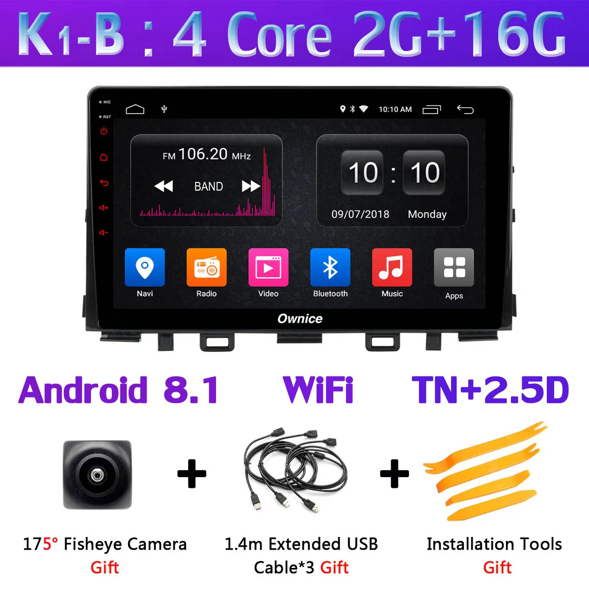 K1-B Панорамная камера на 360 °, 1din, 8 ядер, 4G, LTE, wifi, Android 9,0, 4G+ 64G, SPDIF, DSP, CarPlay, Автомобильный плеер для Kia Rio,,, gps радио - Цвет: K1-B