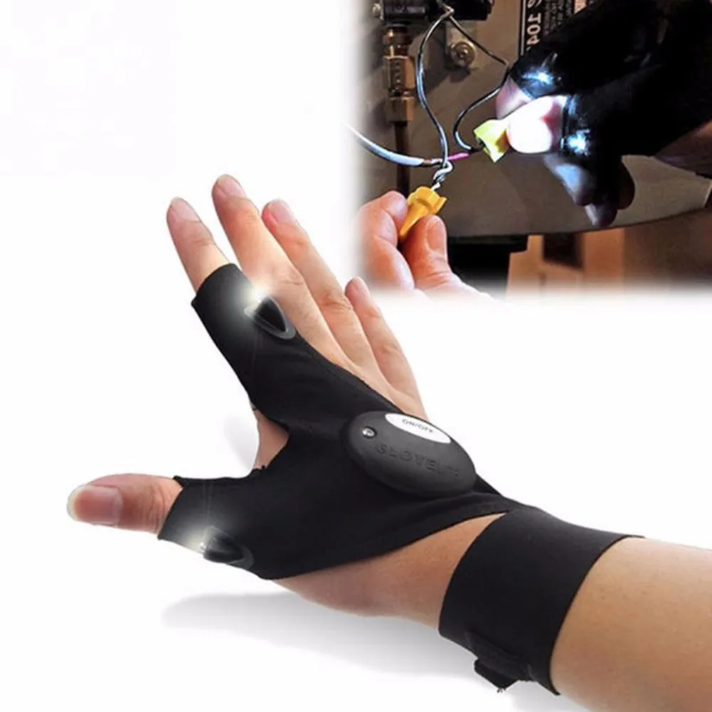

1pc Two Hands Flashlights Torch Half Finger Rescue Magic Strap Gloves Outdoor Fishing Gloves Surfcasting Camping Hiking Light