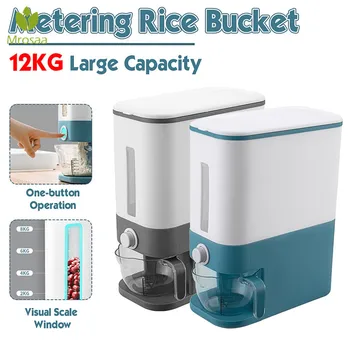 

Automatic Plastic Cereal Dispenser Storage Box Measuring Cup Kitchen Food Tank Rice Container Organizer Grain Storage Cans