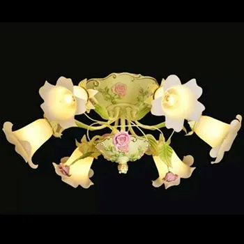 

garden style warm romantic ceramic rose flower glass lampshade living room ceiling light