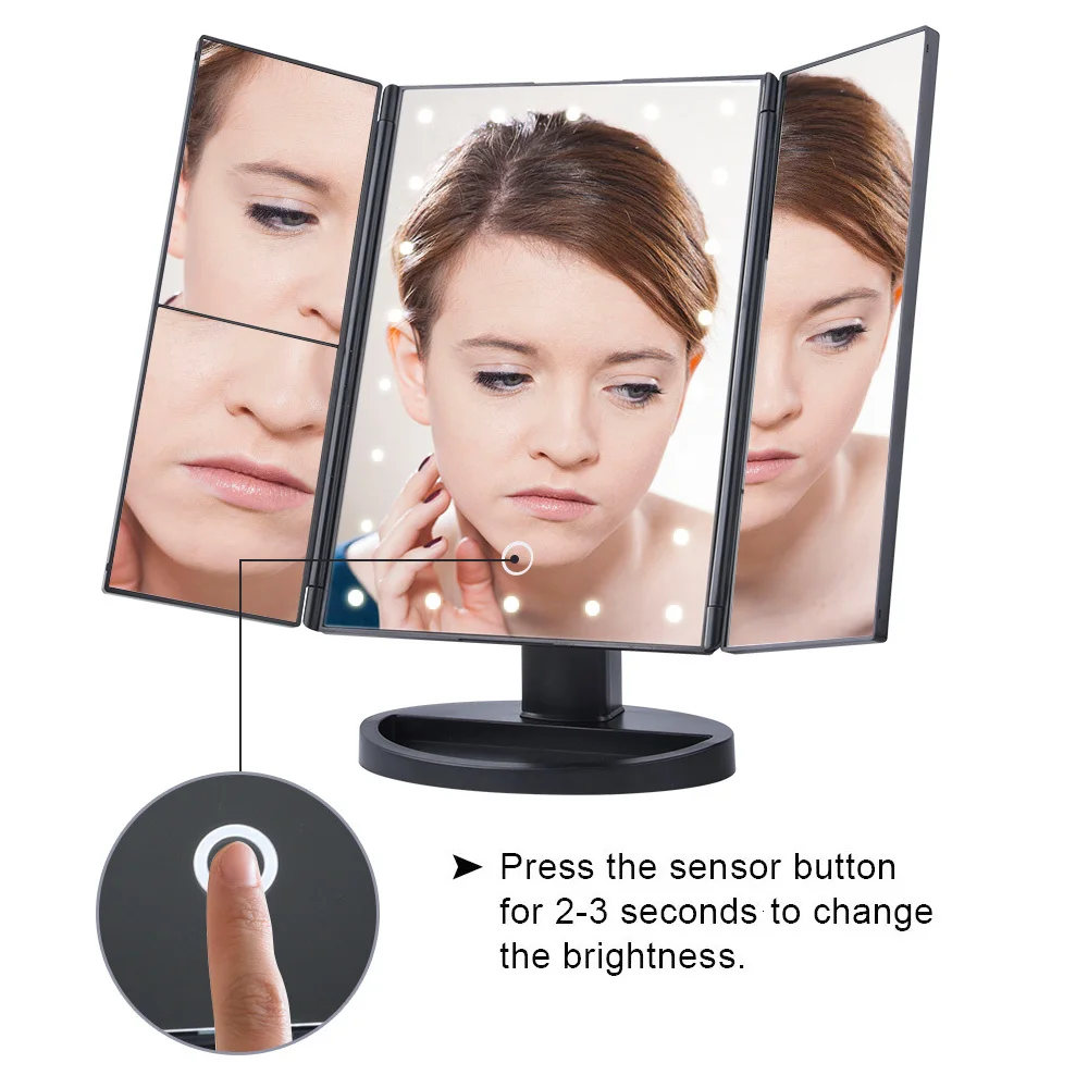 Светодиодный сенсорный экран косметическое зеркало дамское домашнее настольное трехстороннее складное зеркало с ночным светильник косметическое зеркало высокого разрешения