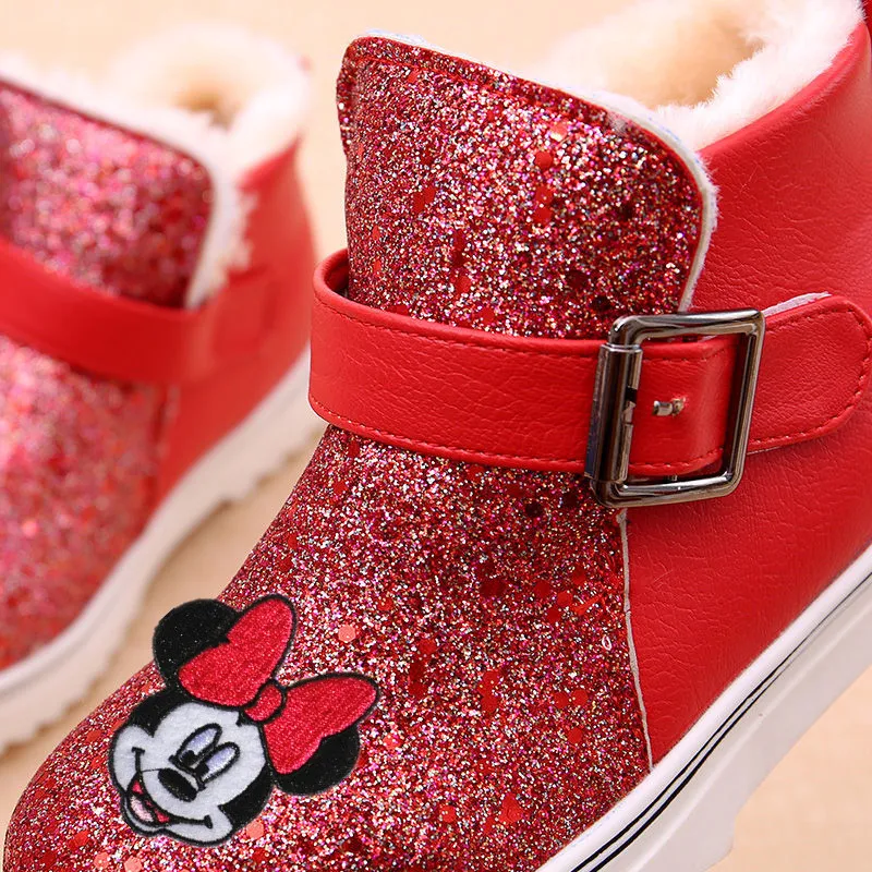 Disney/теплые хлопковые ботинки принцессы с рисунком Минни для девочек; нескользящие Ботинки martin; Утепленные ботинки