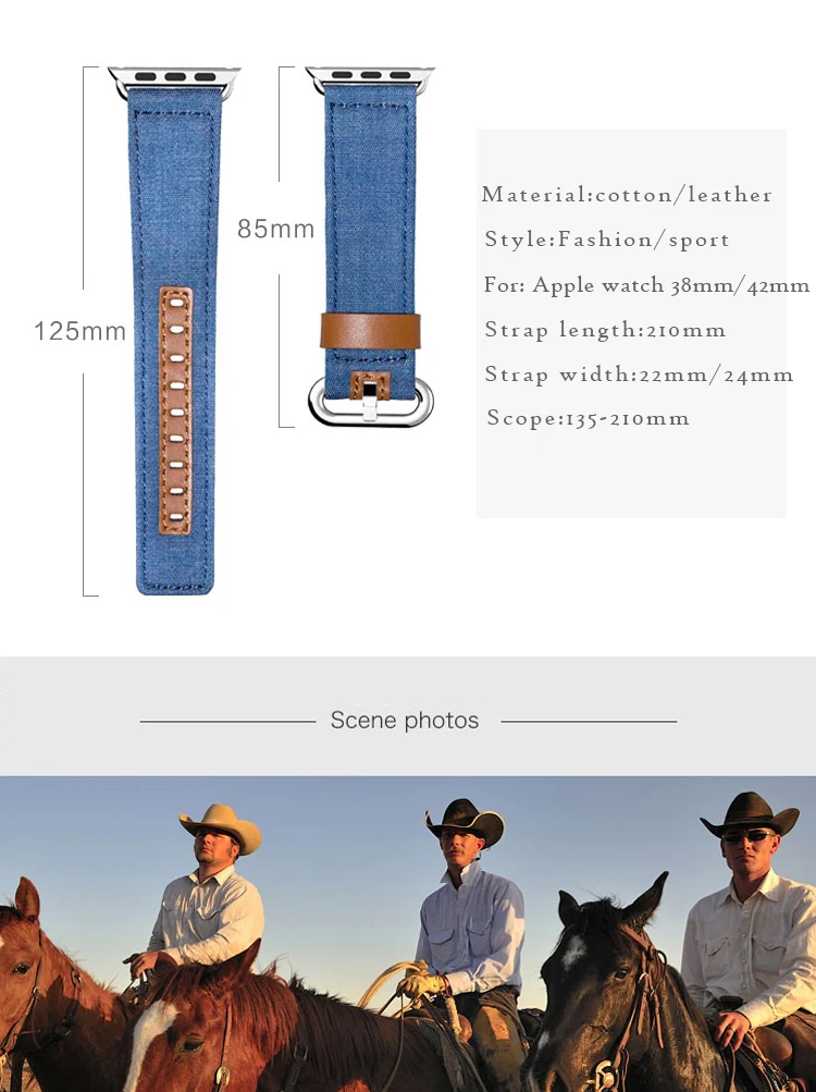 Спортивный ремешок из джинсовой ткани с петлей для Apple Watch band 4, 44 мм, 40 мм, подлинный кожаный браслет для iWatch series 3, 2, 1, 38 мм, 42 мм