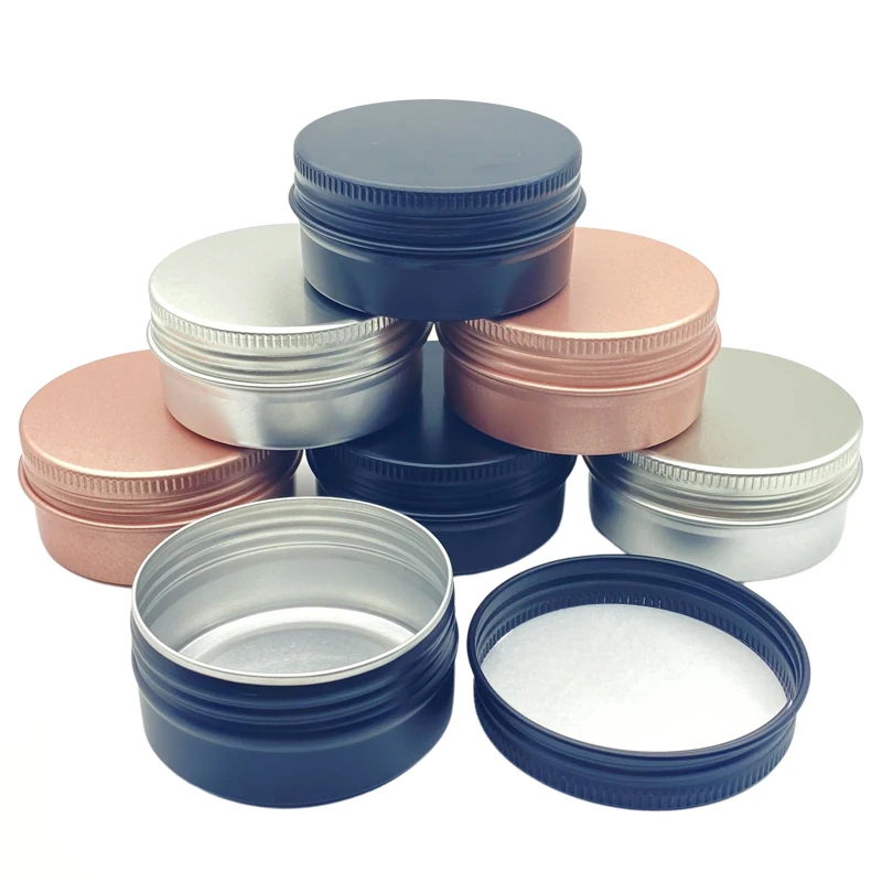 

24Pcs 50g Aluminum Jars 50ml Black Silver Rose-gold Metal Tin Cosmetic Containers Crafts Colorful Aluminum Boxs Fast Shipping