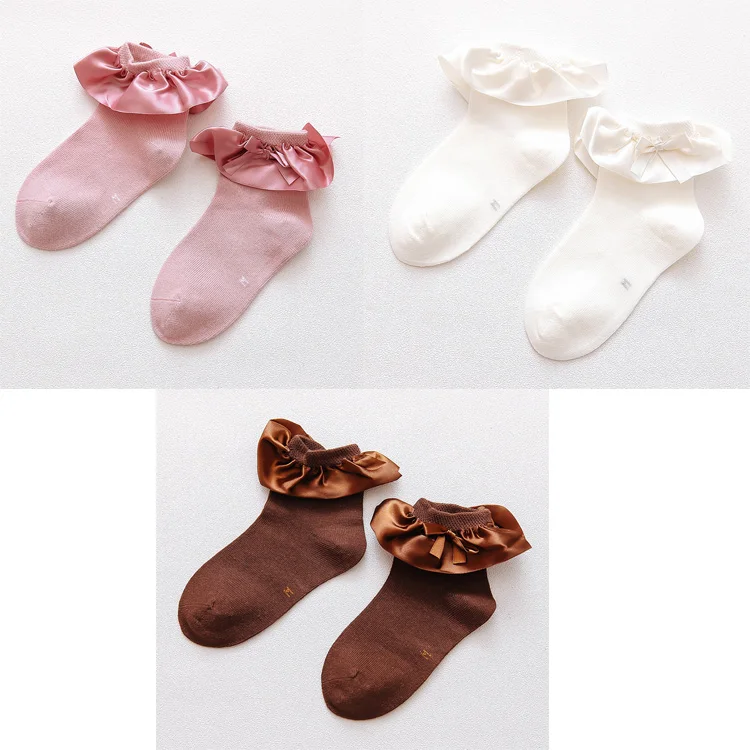 PWK 3 Pairs Весенние детские хлопковые носки для маленьких девочек короткие носки до щиколотки с рюшами и бантиком в виде рыбки Дышащие носки принцессы для девочек - Цвет: PWK 3 Pairs