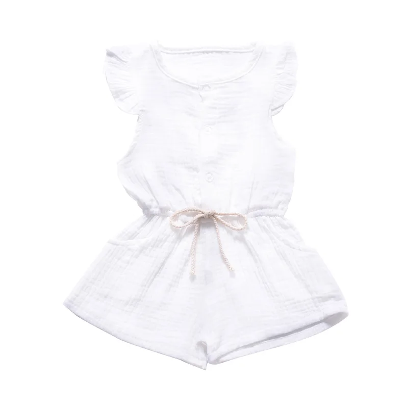 Летний детский комбинезон с цветочным рисунком для маленьких девочек, комбинезон без рукавов, комбинезон, платье для подвижных игр, одежда, размер для 2-6 лет - Цвет: H1102-white