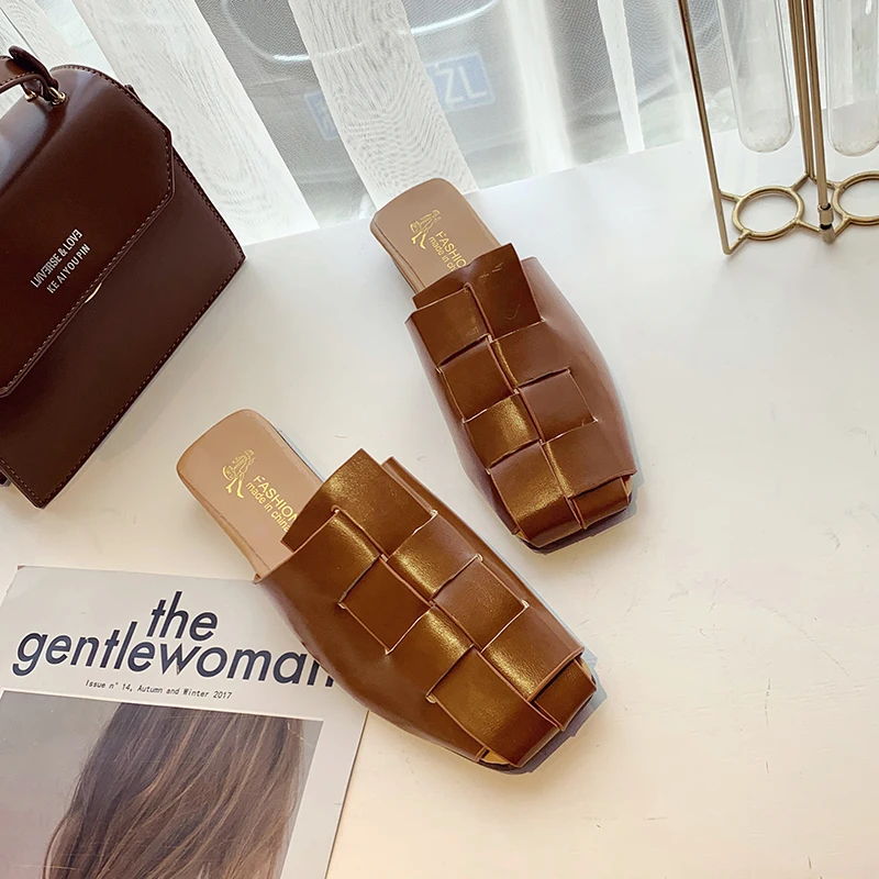 

New Summer Ladies Mules Retro Shoes for Women Shoes Woman Low Heels Cross Tie Hollow Slip on Half Slippers Female Beach Slippers