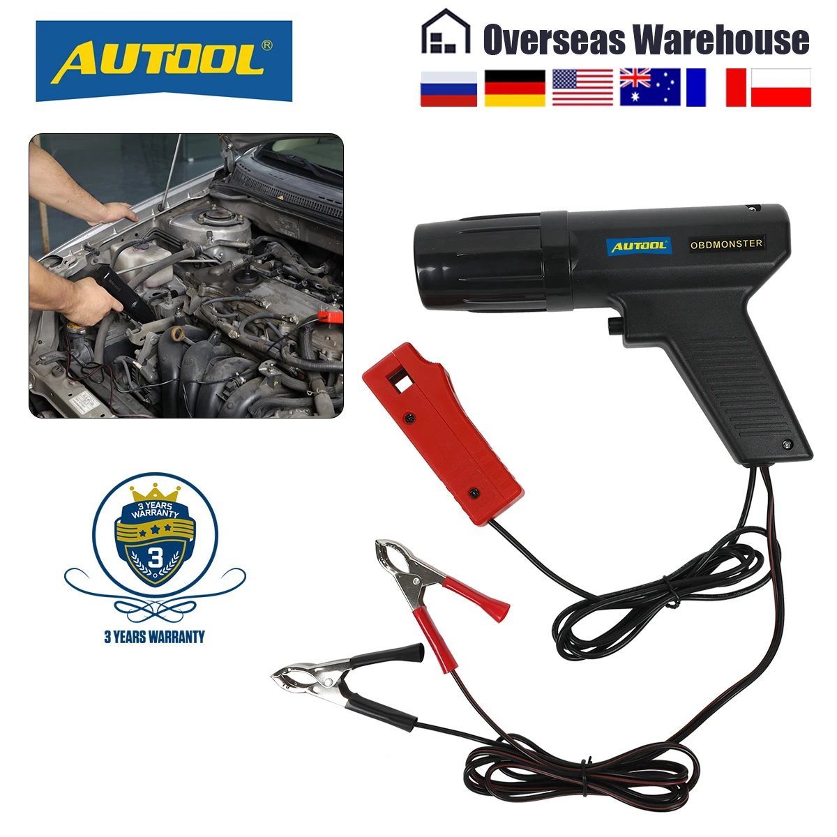 Портативный синхронизасветильник зажигания AUTOOL 12 В для двигателя