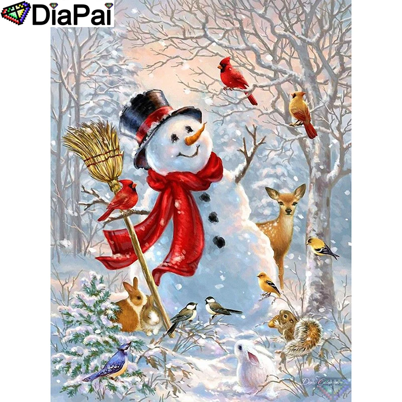 DIAPAI Алмазная картина &quotСнеговик птица олень&quot вышивка крестом на заказ фото