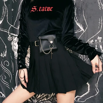

Women Punk Gothic Removable Pocket Belt Pleated Mini Skirt