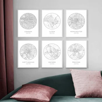 

UK city map London Luton Manchester Nottingham Oxford Preston Poster Canvas Art Print Wall Pictures for Living Room No Frame