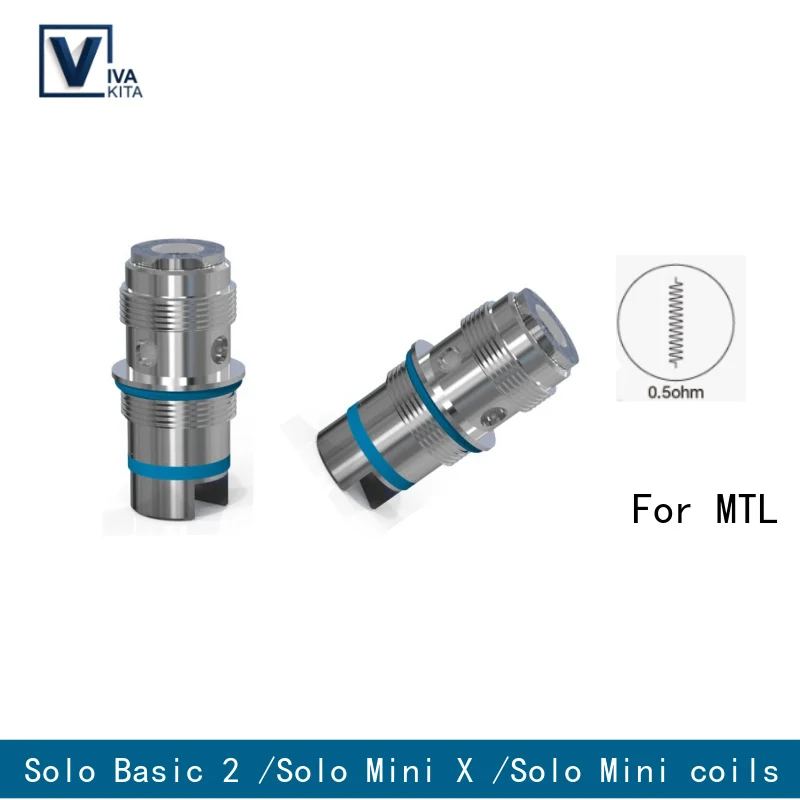 Vaptio Solo Coil atomizer head Vape replacement coils for Solo Basic 2 /Solo Mini /Solo Mini X Kit 0.5ohm Silver 5 pcs/pack