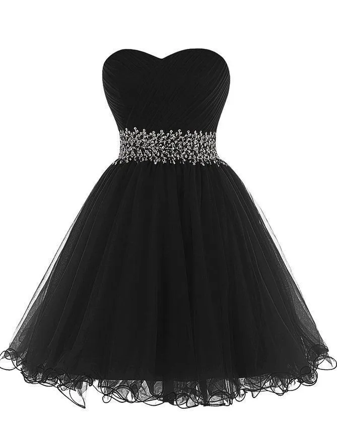 Высококачественное короткое коктейльное платье, элегантное вечернее бальное платье без бретелек, мини-фатиновое платье для особых случаев, халат De Soiree - Цвет: black