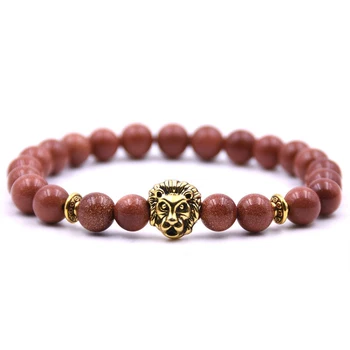 

New fashion female lion head tiger stone beaded bracelet handmade classic stone beaded bracelet men jewelry gift white